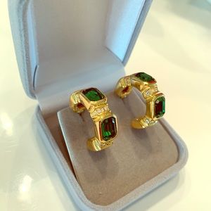 Dior Earrings Gorgeous Green Stone Gold Plated!